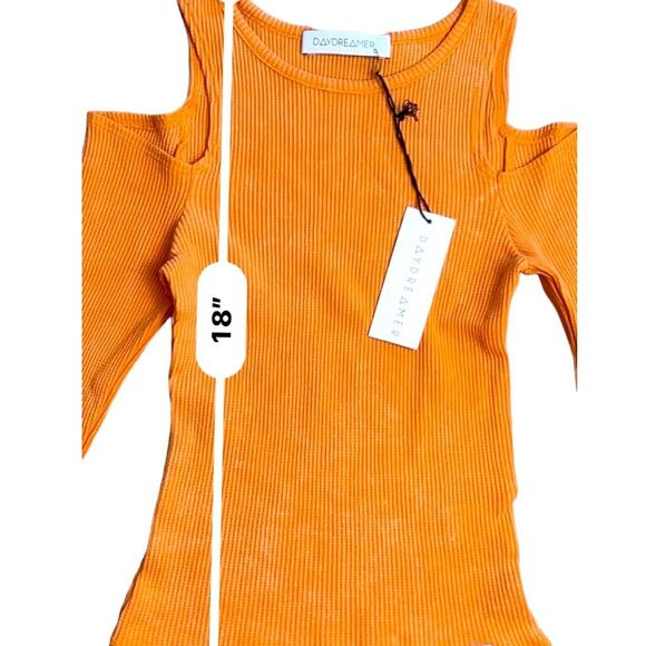 New! Daydreamer Women's Rebel Girl Cold Shoulder Crop Top Orange Size Large NWT - Picture 11 of 16